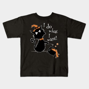 Funny Halloween Black Cat Saying I Do What I Want Kids T-Shirt